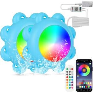 2 Pack LED Pool Lights Remote Control Underwater Color Changing‎ Timer